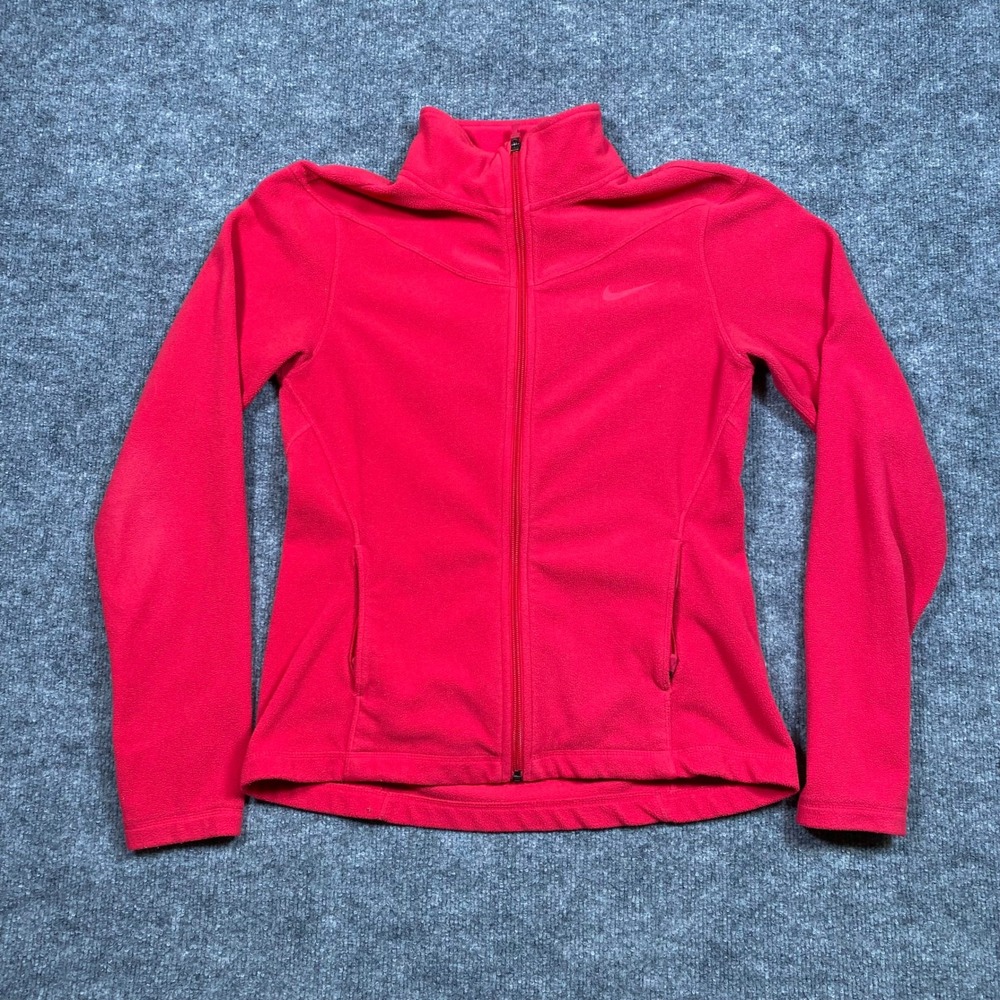 Nike Therma-FIT Womens Full Zip Fleece Jacket Red Thumbholes 408080-631 Size M